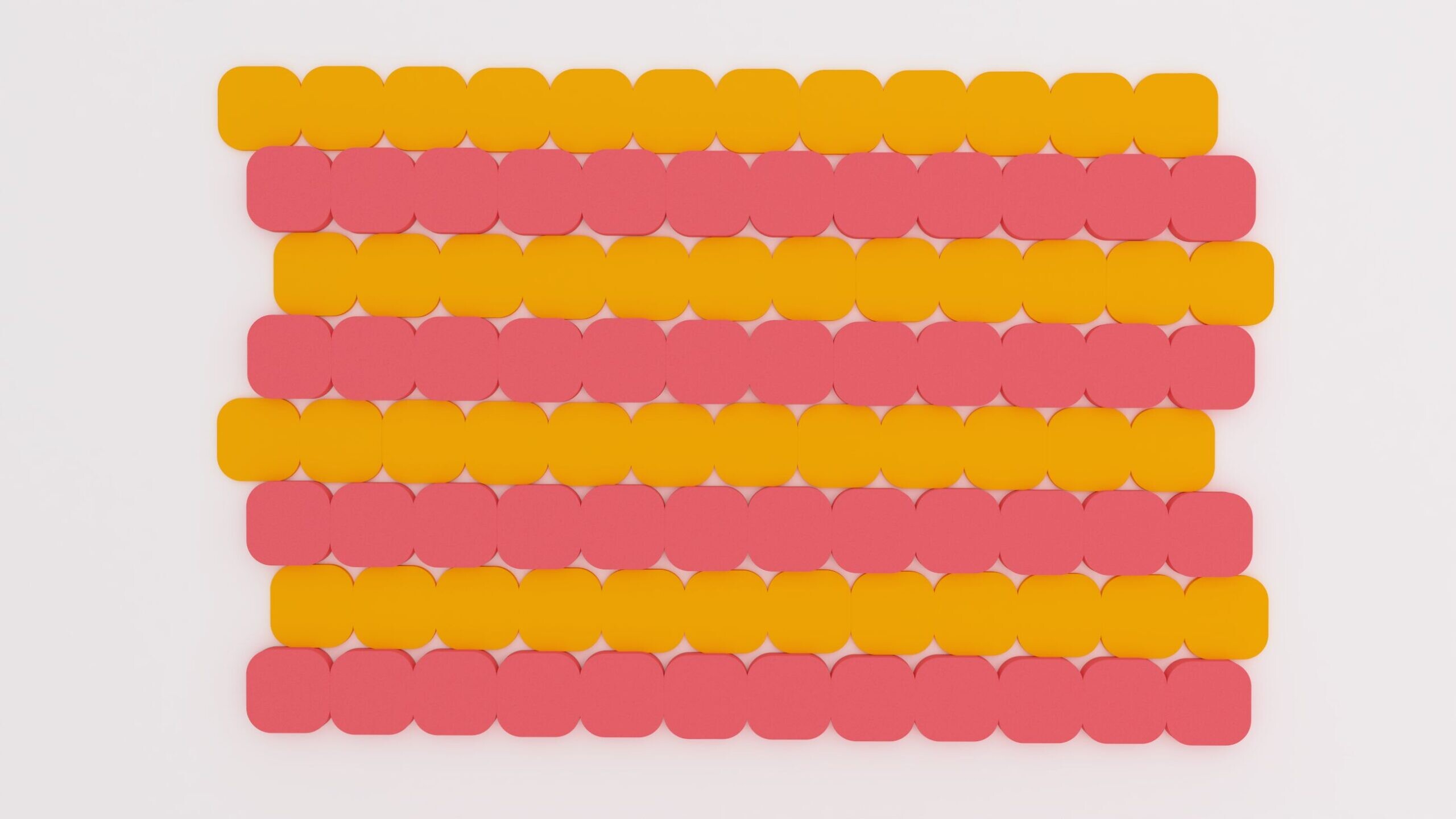 Panel akustyczny Fluffo o wzorze S, składający się z żółtych i różowych elementów