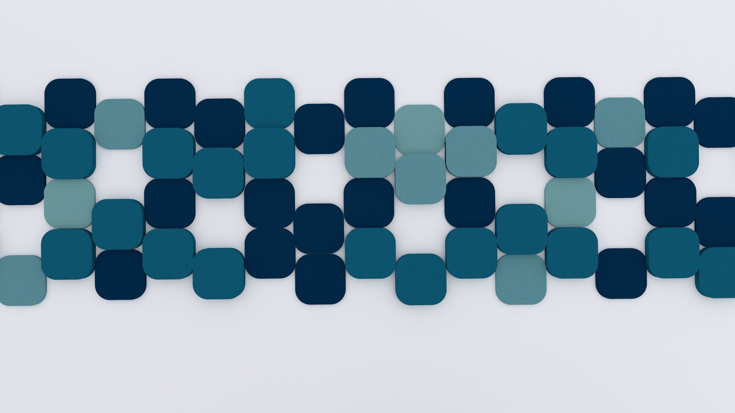 Panel akustyczny Fluffo o wzorze S Cut, składający się z niebieskich i miętowych geometrycznych elementów