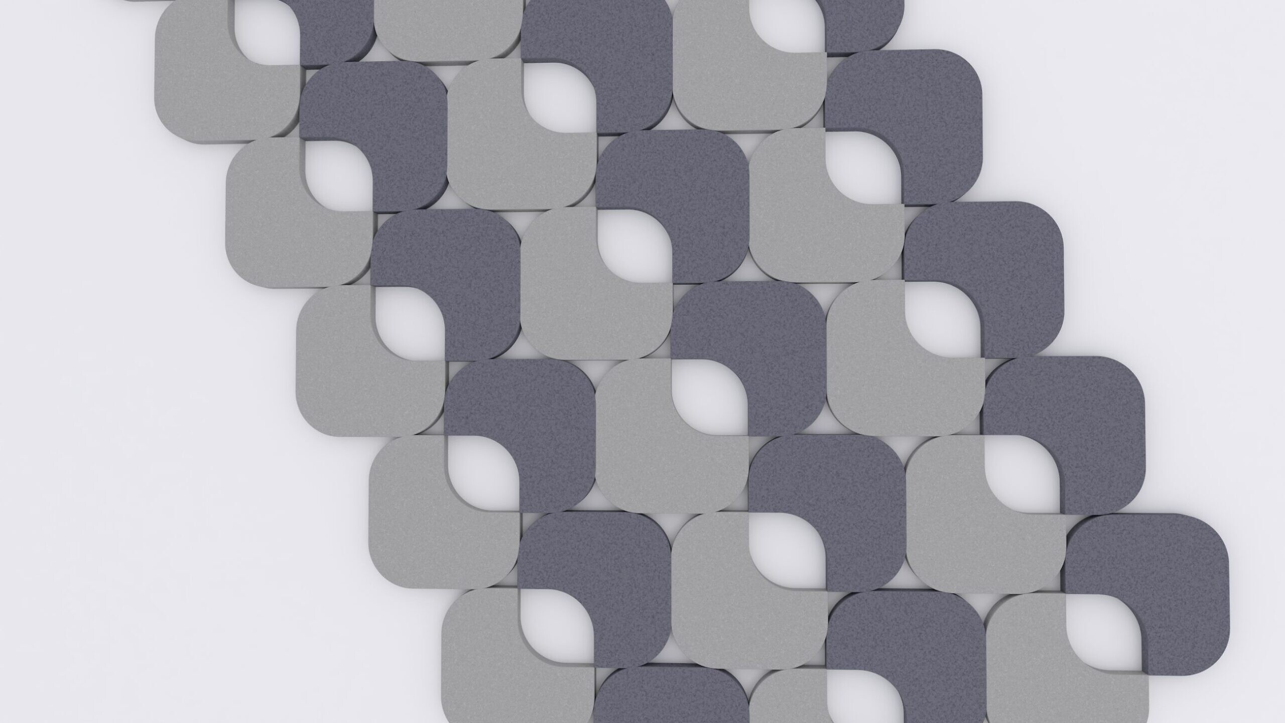 Panel akustyczny marki Fluffo o geometrycznym wzorze - S Cut - w różnych odcieniach szarości.