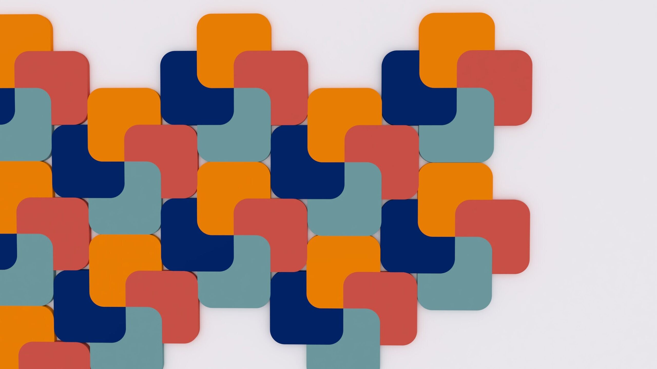Panel akustyczny marki Fluffo o wzorze M Cut, w kolorach: pomarańczowym, niebieskim, czerwonym i miętowym.